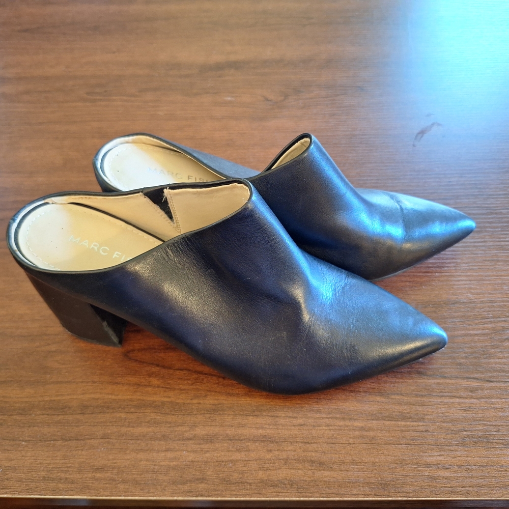 Marc Fisher Black Leather Pointed Mules Size 7 Very Good Condition
